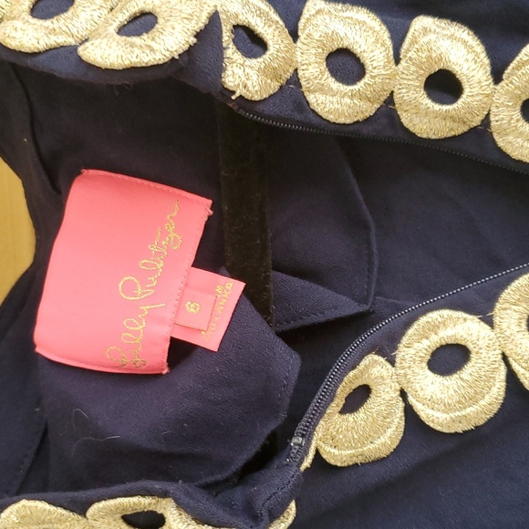 Lilly Pulitzer Long Sleeve Navy and Gold Dress - Picture 2 of 4